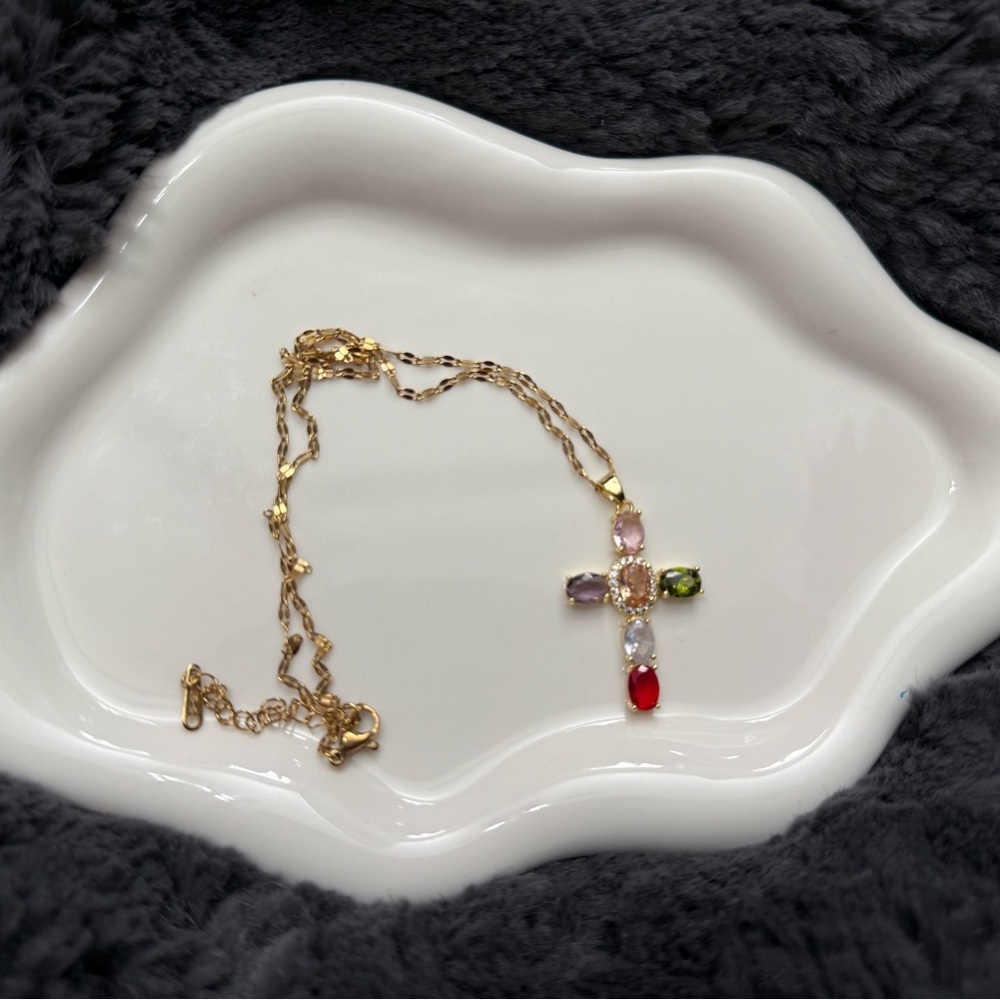 Elegant Gold Multicolor Cross Necklace